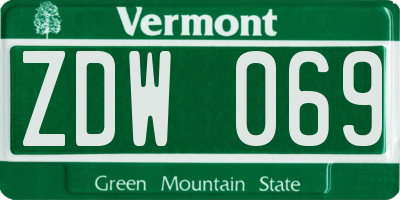 VT license plate ZDW069