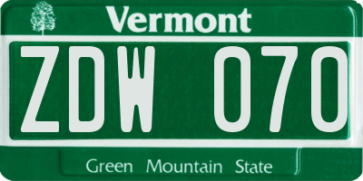 VT license plate ZDW070