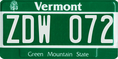 VT license plate ZDW072