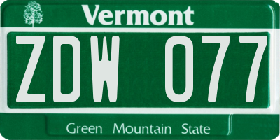 VT license plate ZDW077