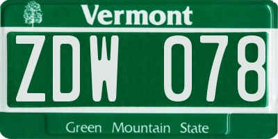 VT license plate ZDW078