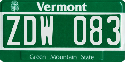 VT license plate ZDW083