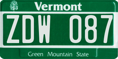 VT license plate ZDW087