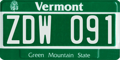 VT license plate ZDW091