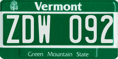 VT license plate ZDW092