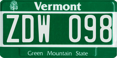 VT license plate ZDW098