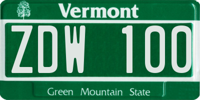 VT license plate ZDW100