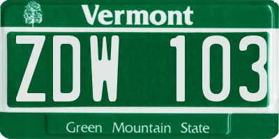 VT license plate ZDW103