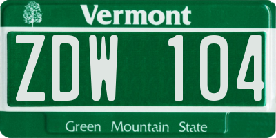 VT license plate ZDW104