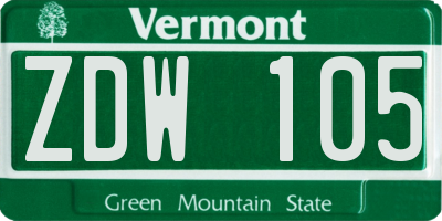VT license plate ZDW105
