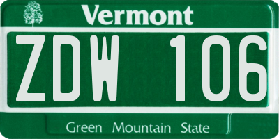 VT license plate ZDW106