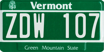 VT license plate ZDW107