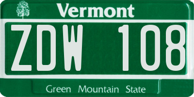 VT license plate ZDW108