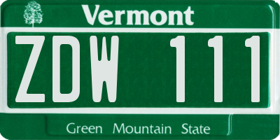 VT license plate ZDW111