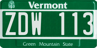 VT license plate ZDW113