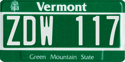 VT license plate ZDW117