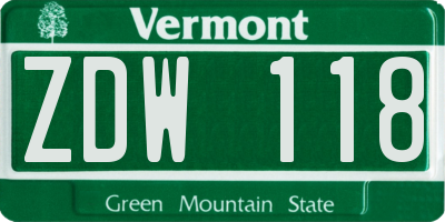 VT license plate ZDW118