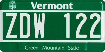 VT license plate ZDW122