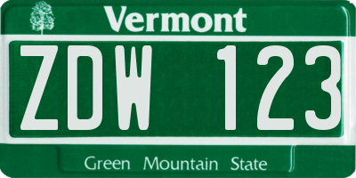 VT license plate ZDW123