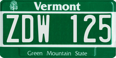 VT license plate ZDW125
