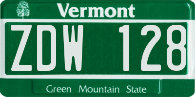 VT license plate ZDW128