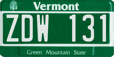 VT license plate ZDW131