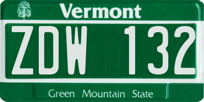 VT license plate ZDW132