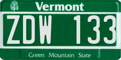VT license plate ZDW133