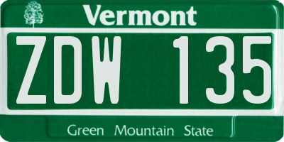 VT license plate ZDW135