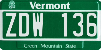 VT license plate ZDW136