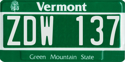 VT license plate ZDW137
