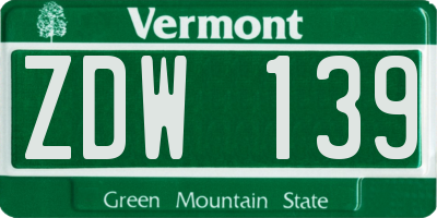 VT license plate ZDW139
