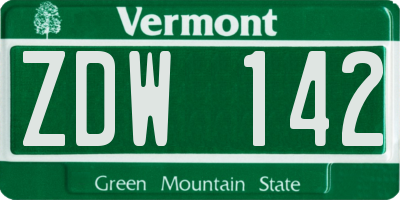 VT license plate ZDW142