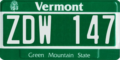 VT license plate ZDW147