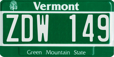 VT license plate ZDW149