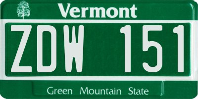 VT license plate ZDW151