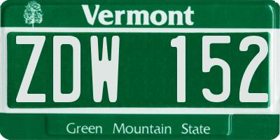 VT license plate ZDW152