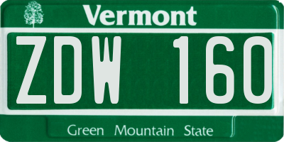 VT license plate ZDW160