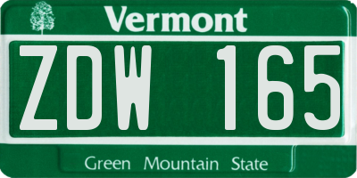 VT license plate ZDW165