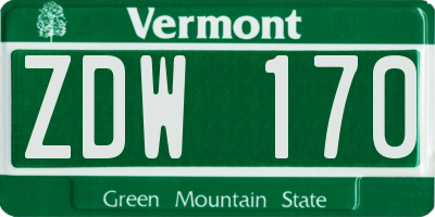 VT license plate ZDW170