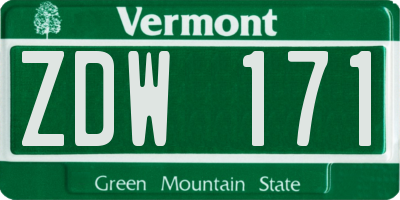 VT license plate ZDW171