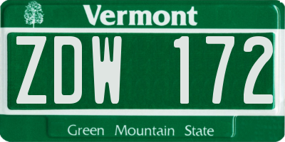 VT license plate ZDW172