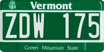 VT license plate ZDW175
