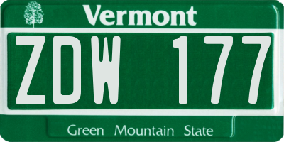 VT license plate ZDW177