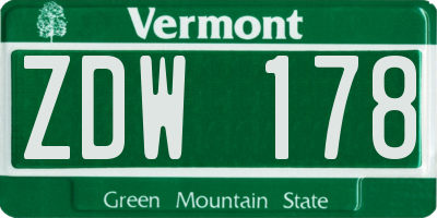 VT license plate ZDW178
