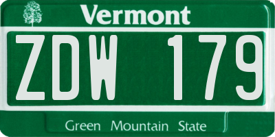 VT license plate ZDW179