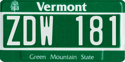 VT license plate ZDW181