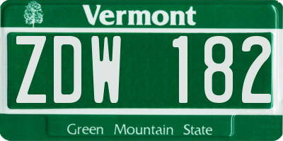 VT license plate ZDW182