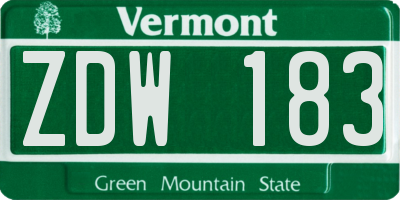VT license plate ZDW183