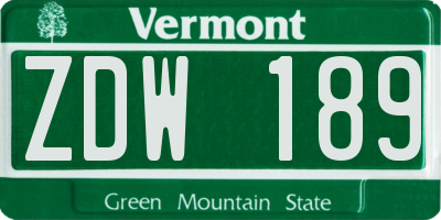 VT license plate ZDW189